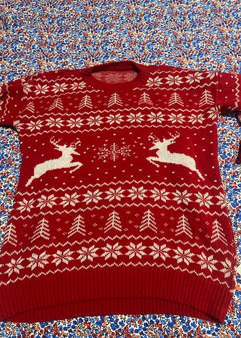 Kırmızı Desenli Bohem Kadın Kazak - Görsel 3