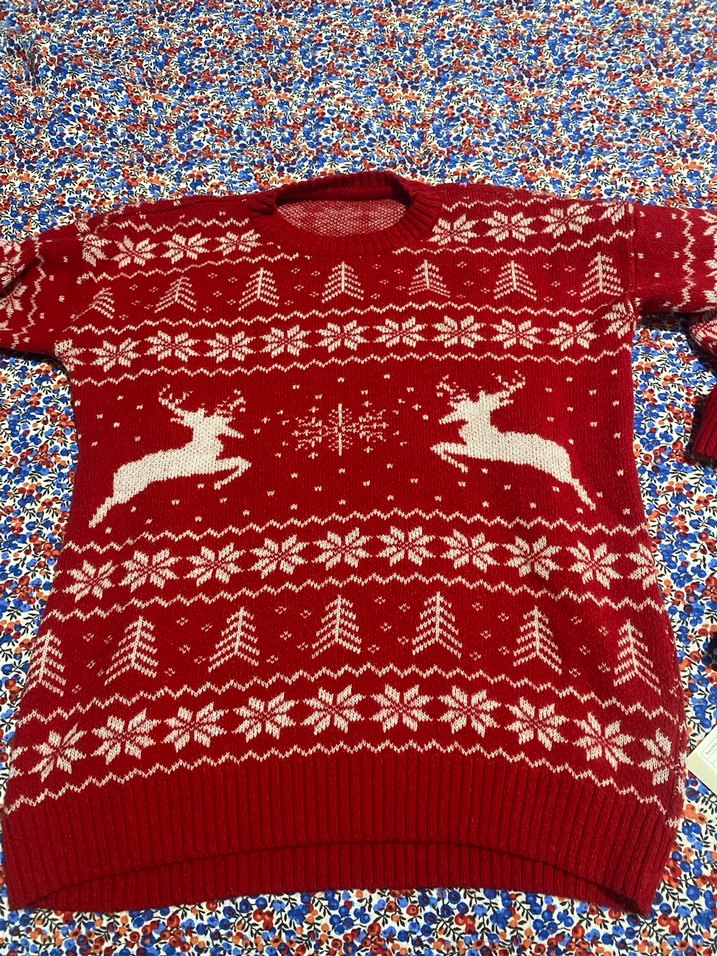 Kırmızı Desenli Bohem Kadın Kazak - Görsel 3