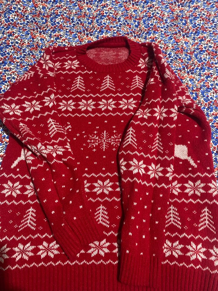 Kırmızı Desenli Bohem Kadın Kazak - Görsel 2