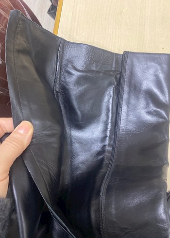 Siyah Deri Dizüstü Stiletto Topuklu çizme - Görsel 3