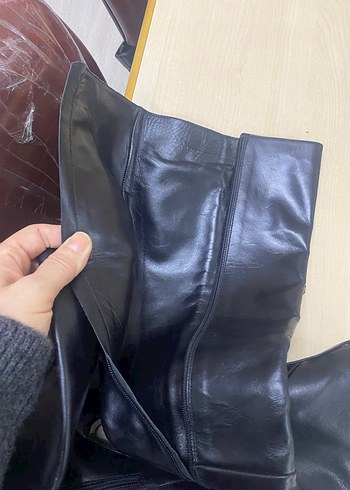 Siyah Deri Dizüstü Stiletto Topuklu çizme - Görsel 4