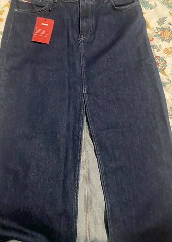 Düğmeli Lacivert Midi Kot Etek mavi marka - Görsel 5