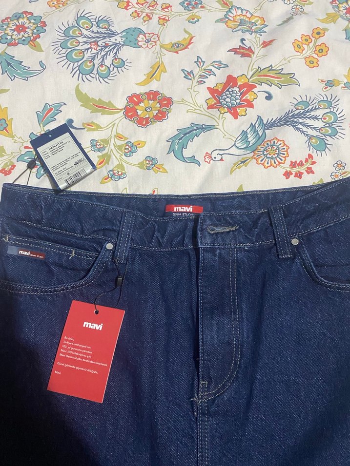 Düğmeli Lacivert Midi Kot Etek mavi marka - Görsel 2