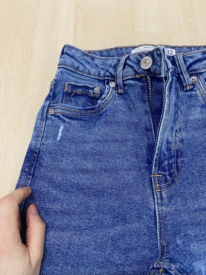 Mavi Normal Kesim Rahat Denim Kadın Pantolon stradivarus - Görsel 4
