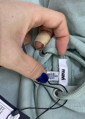 Mint yeşili  Kapüşonlu Mavi Baskılı Sweatshirt - Görsel 3