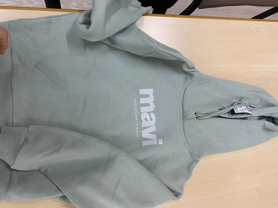 Mint yeşili  Kapüşonlu Mavi Baskılı Sweatshirt - Görsel 4