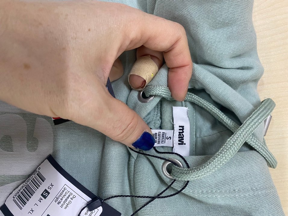 Mint yeşili  Kapüşonlu Mavi Baskılı Sweatshirt - Görsel 3