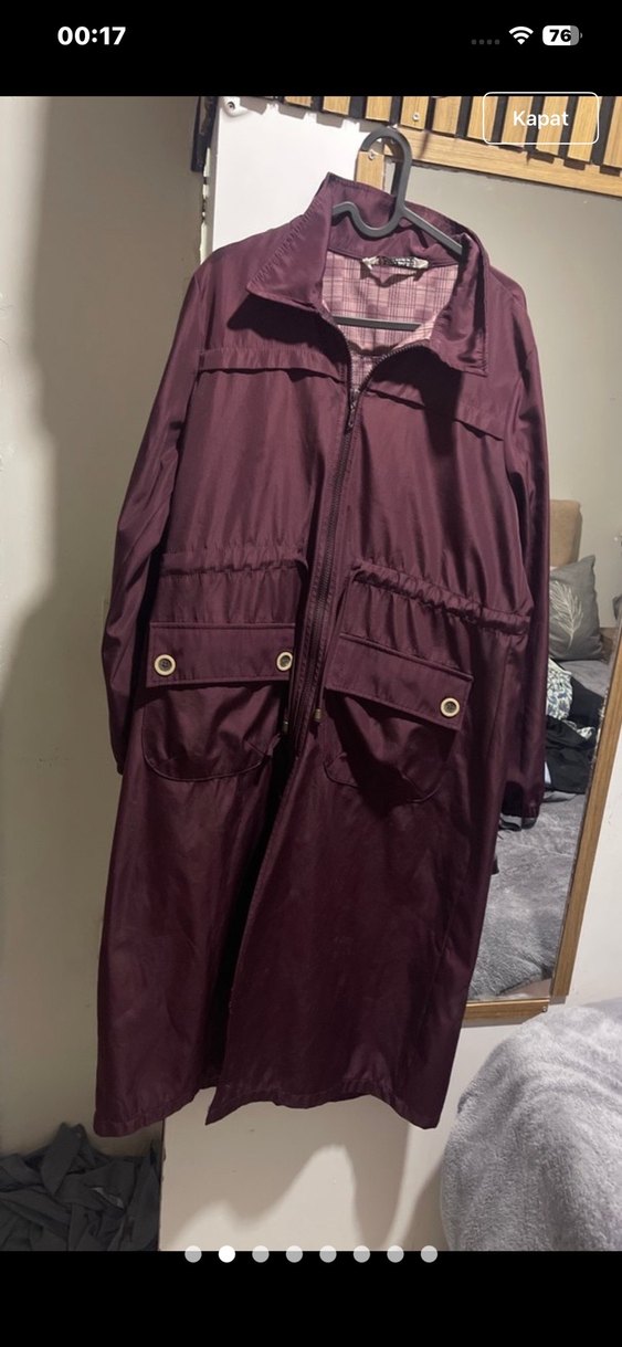 Bordo Uzun Kadın Yağmurluk - Görsel 2