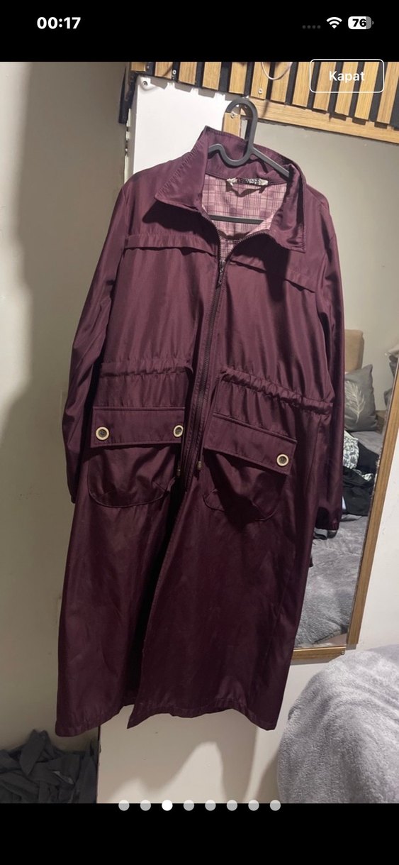 Bordo Uzun Kadın Yağmurluk - Görsel 3