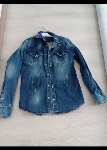 Düğmeli Mavi Denim erkek Gömlek - Görsel 2