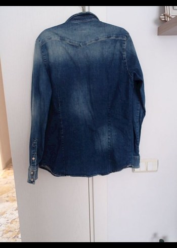 Düğmeli Mavi Denim erkek Gömlek - Görsel 4