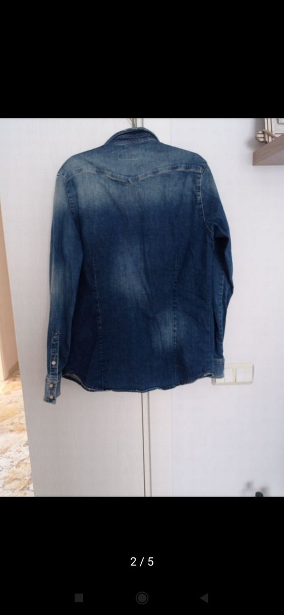 Düğmeli Mavi Denim erkek Gömlek - Görsel 4
