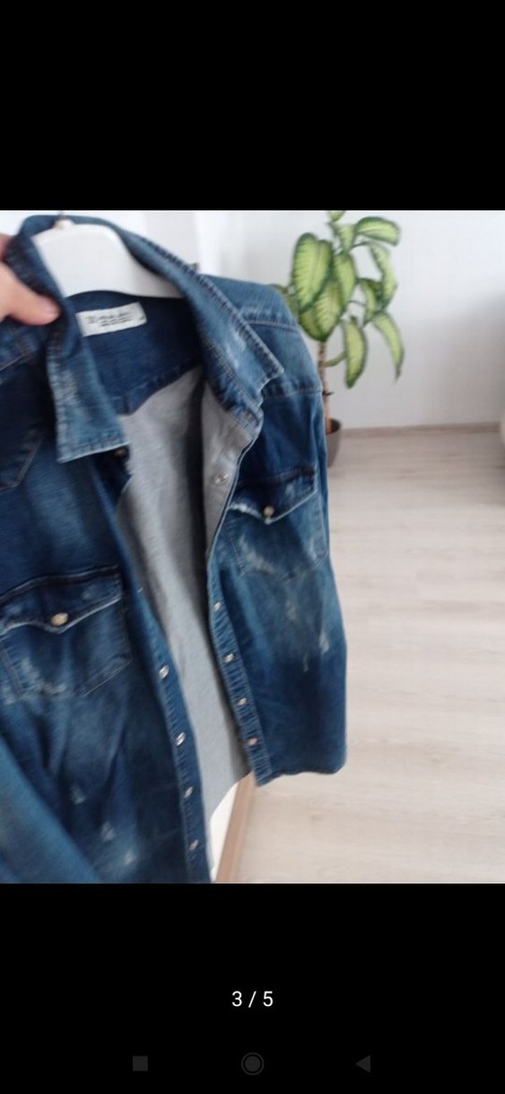 Düğmeli Mavi Denim erkek Gömlek - Görsel 3