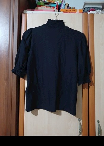 s Beden Siyah Kısa Kollu Denim Bluz