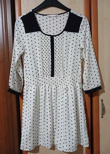xs Beden Uzun Kollu Puantiyeli Midi Elbisekoton puantiyeli 34bdn elbise