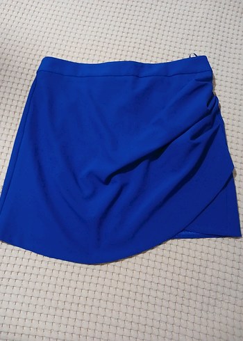 xl Beden Drapeli Mini Etek adl XL saks mavisi kisa etek #begeni