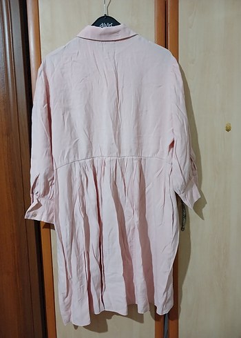 xl Beden pembe Renk Pembe Tunik,elbise Düğmeli, Salaş Kesim 42 bdn pembe gömlek yaka