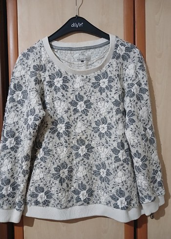 Only Gri Çiçek Desenli Kadın Triko only marka Xl beden çiçekli kazak