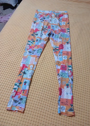 Kız Çocuk Çok Renkli Baskılı Tayt tyess 12yaş desenli tayt - Görsel 4