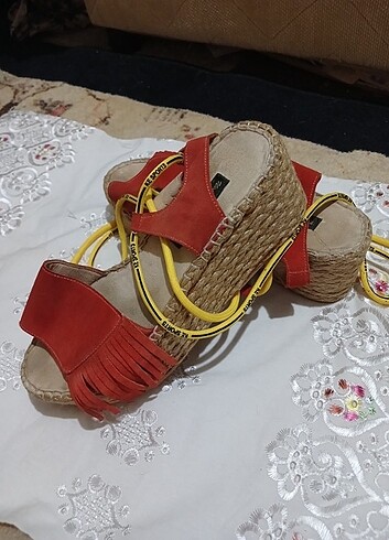 süet hasır tabanlı sandalet 38 #begeni