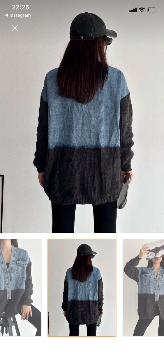 Gri Triko ve Denim Kombinli Hamile Hırkası - Görsel 2