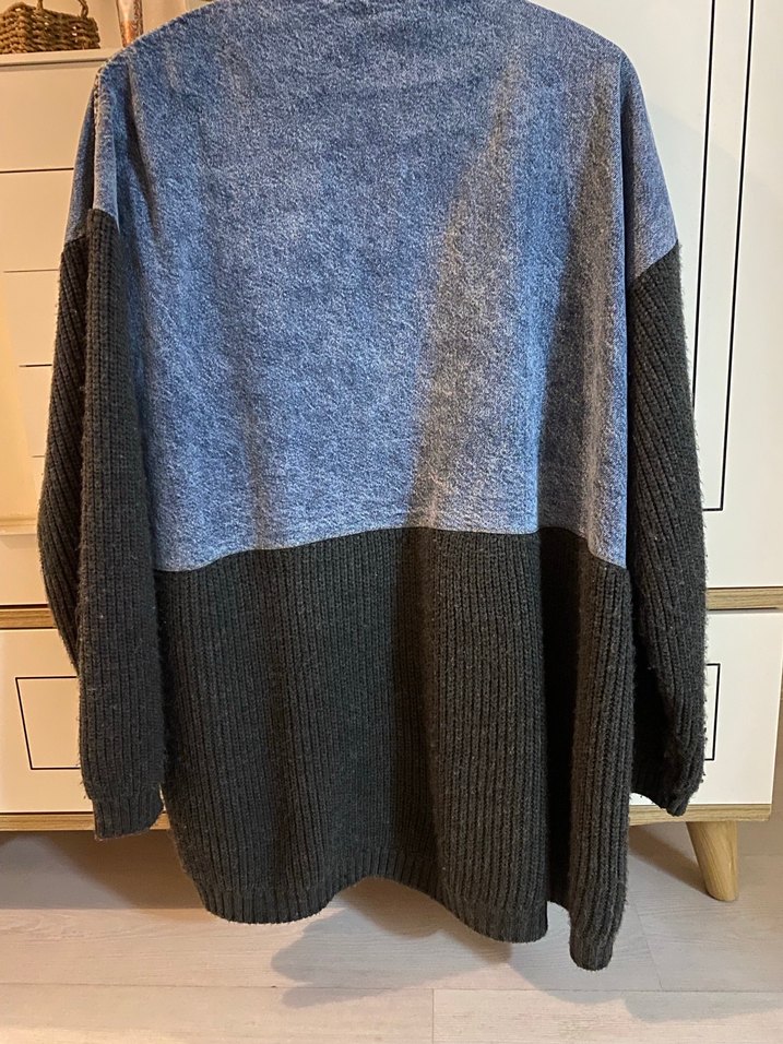 Gri Triko ve Denim Kombinli Hamile Hırkası - Görsel 4