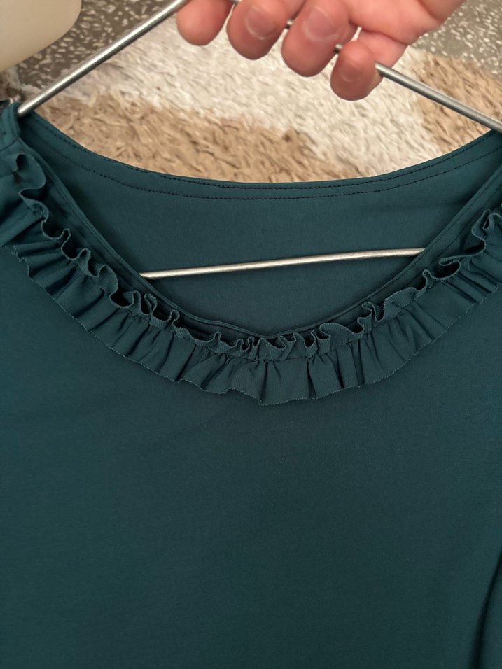 Uzun Kollu Drapeli Yeşil Uzun Elbise - Görsel 3