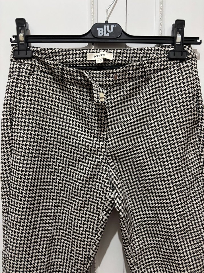 Gri Kemerli Ekose Kadın Kumaş Pantolon - Görsel 3