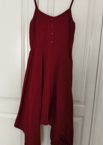 Bordo Askılı Uzun Elbise - Görsel 3