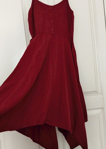 Bordo Askılı Uzun Elbise - Görsel 5