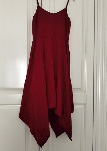 Bordo Askılı Uzun Elbise - Görsel 2