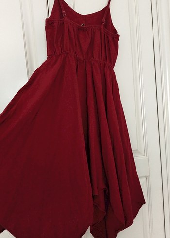 Bordo Askılı Uzun Elbise - Görsel 6