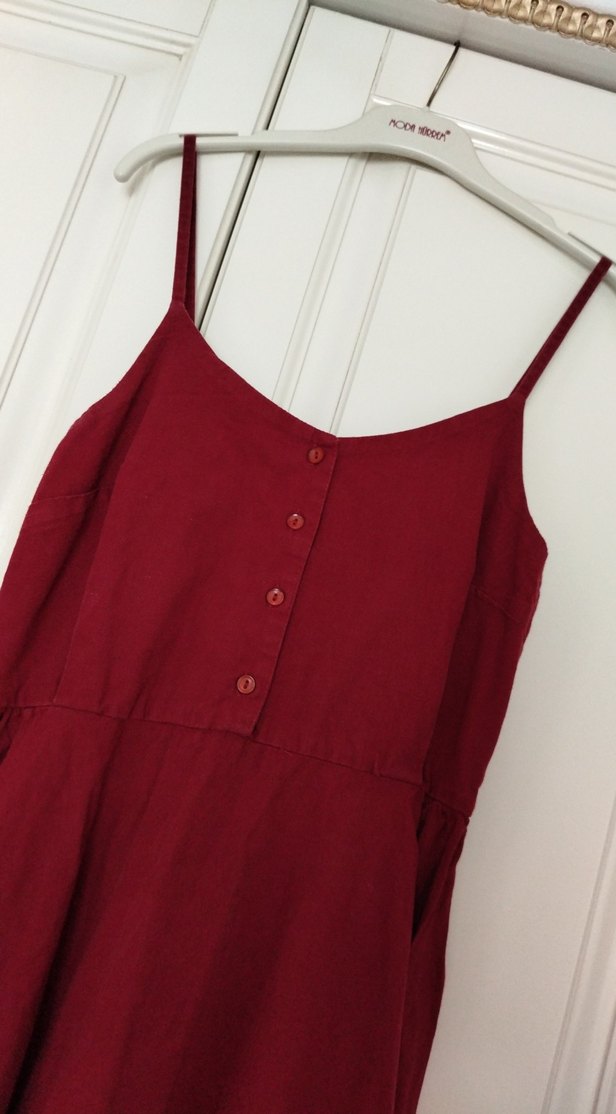 Bordo Askılı Uzun Elbise - Görsel 4