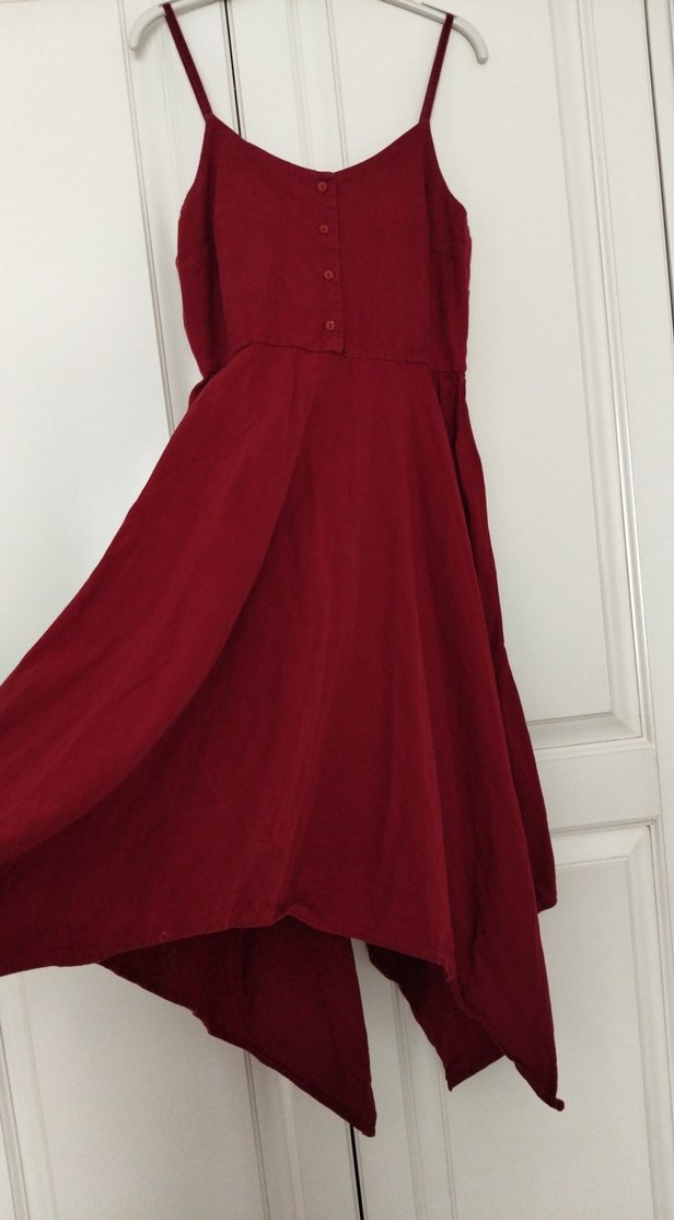 Bordo Askılı Uzun Elbise - Görsel 5
