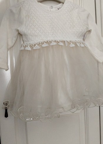 Beyaz Dantel Detaylı Kız Bebek Elbise - Görsel 3