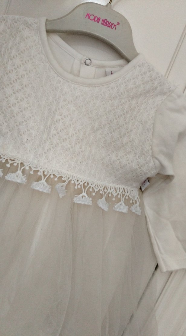 Beyaz Dantel Detaylı Kız Bebek Elbise - Görsel 2