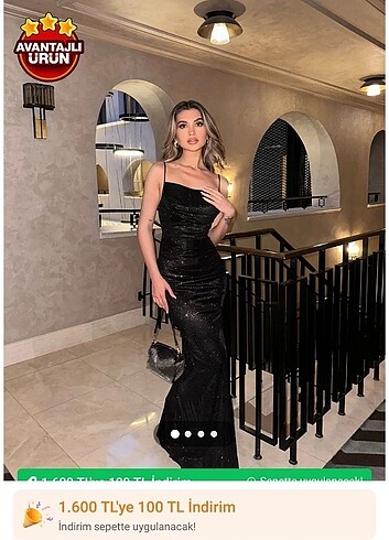 Satıldı. Siyah simli abiye elbise