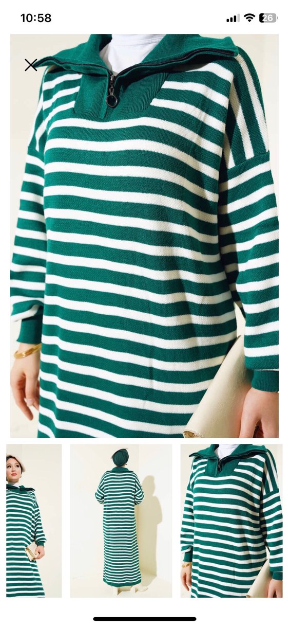 Yeşil Çizgili Uzun Triko Elbise - Görsel 2