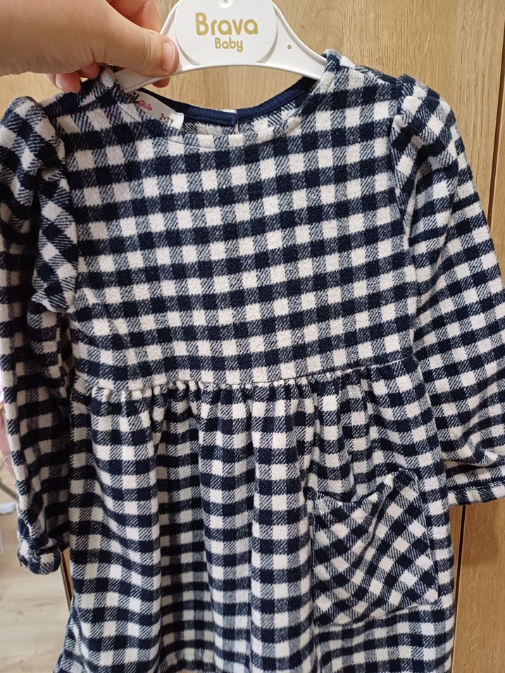 Gri Ekose Desenli Uzun Kollu Kız Elbise - Görsel 2