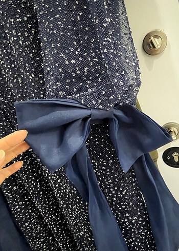 Uzun Kollu Lacivert Desenli Uzun Elbise - Görsel 7