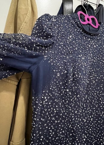 Uzun Kollu Lacivert Desenli Uzun Elbise - Görsel 5