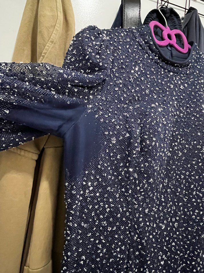 Uzun Kollu Lacivert Desenli Uzun Elbise - Görsel 5