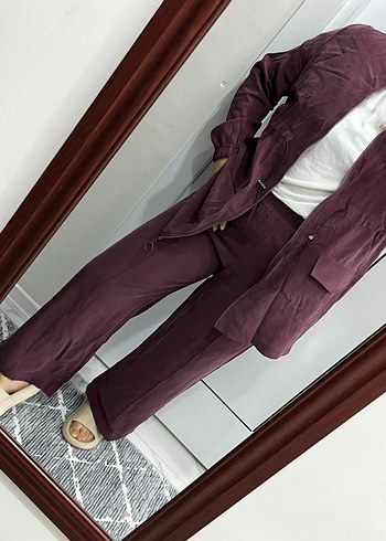 Bordo Kadın Uzun Kollu Kuşaklı Takım - Görsel 7