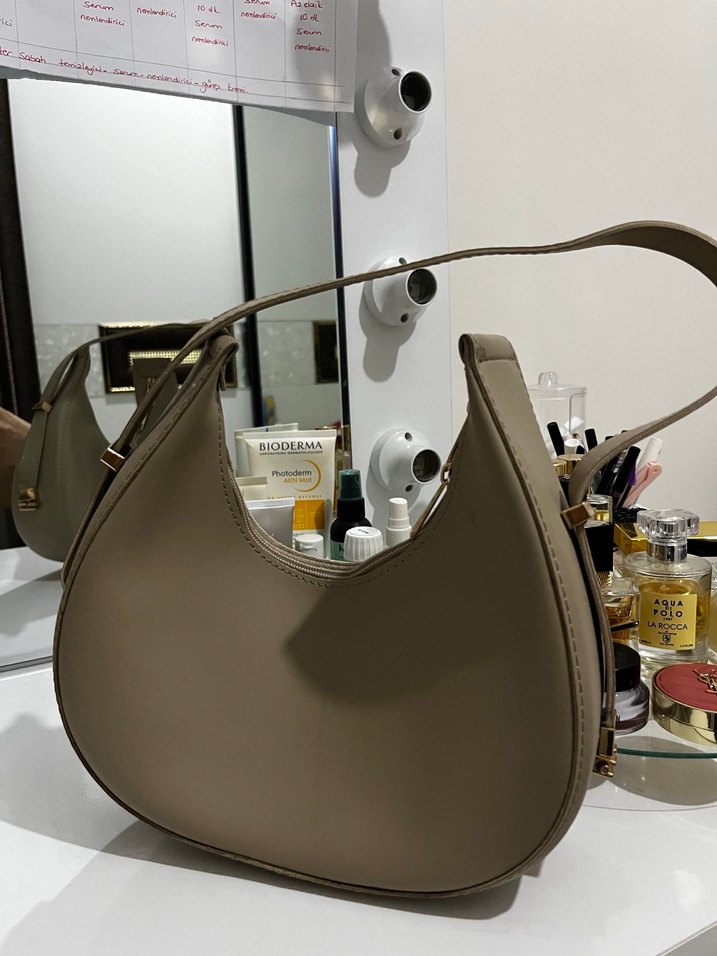 Bej Minimalist Deri Kadın Çanta - Görsel 3