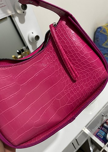Pembe Deri Yılan Desenli Tokalı Çanta - Görsel 3