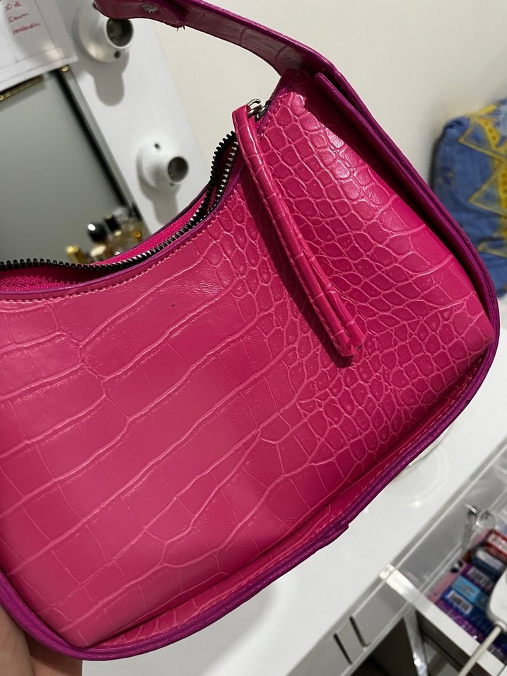 Pembe Deri Yılan Desenli Tokalı Çanta - Görsel 3