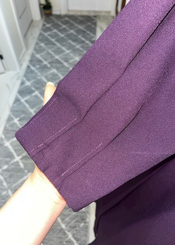 Uzun Kol Drapeli mor Elbise - Görsel 12