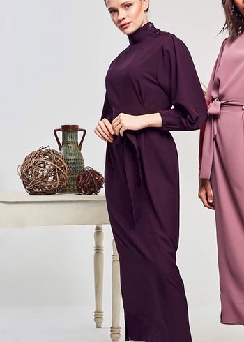 Uzun Kol Drapeli mor Elbise - Görsel 8