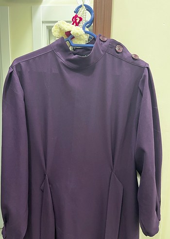 Uzun Kol Drapeli mor Elbise - Görsel 10