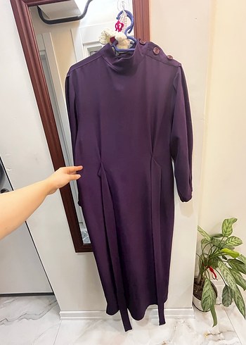 Uzun Kol Drapeli mor Elbise - Görsel 13